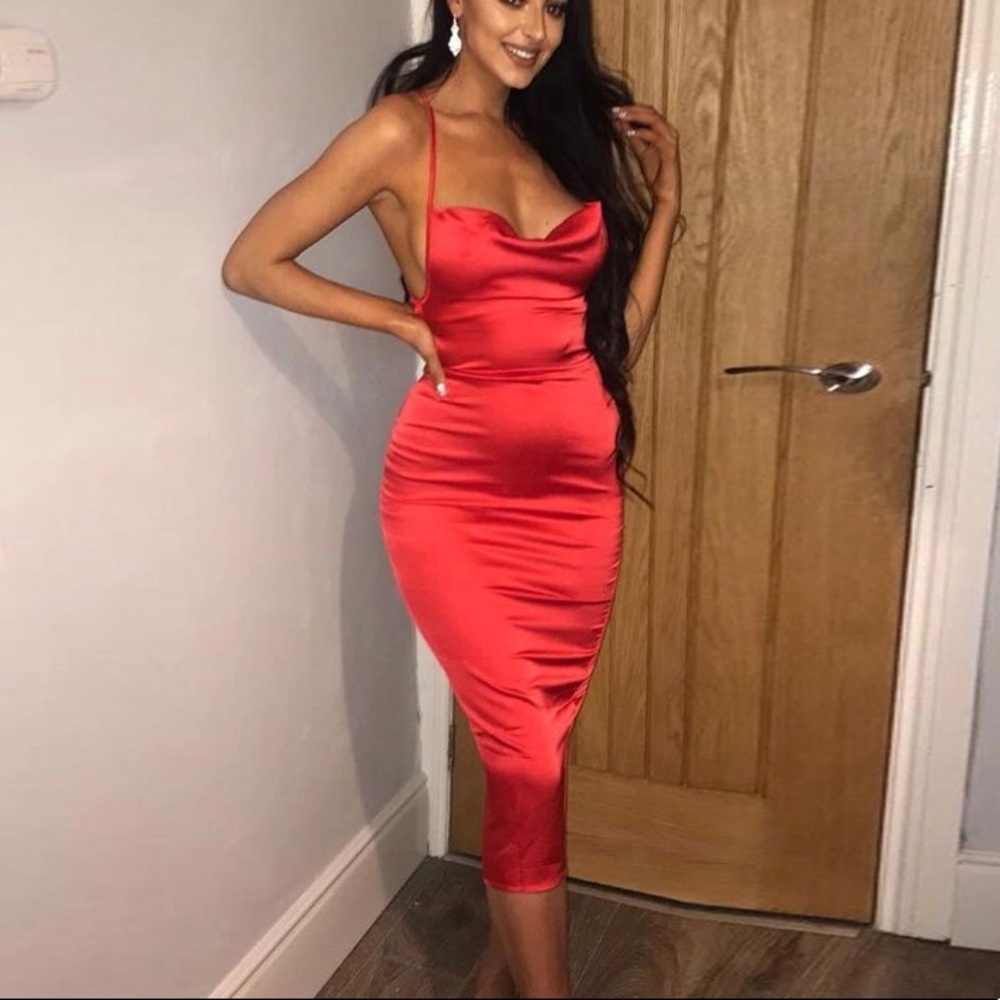 Red Satin Backless Dress